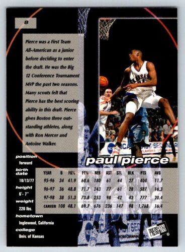 1998 Presseausweis Double Threat #8 Paul Pierce Kansas Jayhawks - Bild 2 von 2