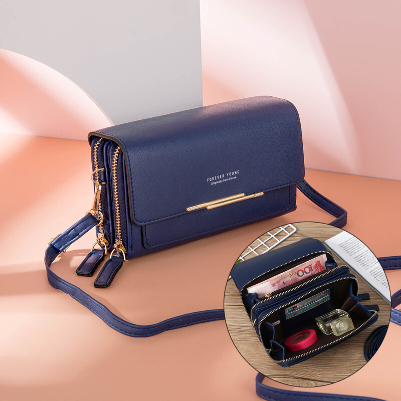 Womens Leather Zipper Pocket Wallet Phone Bag Purse