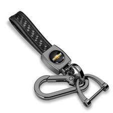 Chevrolet Golden Logo Black Carbon Fiber Strap Gunmetal Hook Key Chain Chevrolet Golden Logo Black Carbon Fiber Strap Gunmetal Hook Key Chain