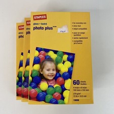STAPLES Glossy Photo Plus Paper 4  x 6  NEW 3 Sealed Boxes 60 Sheets Each Germany