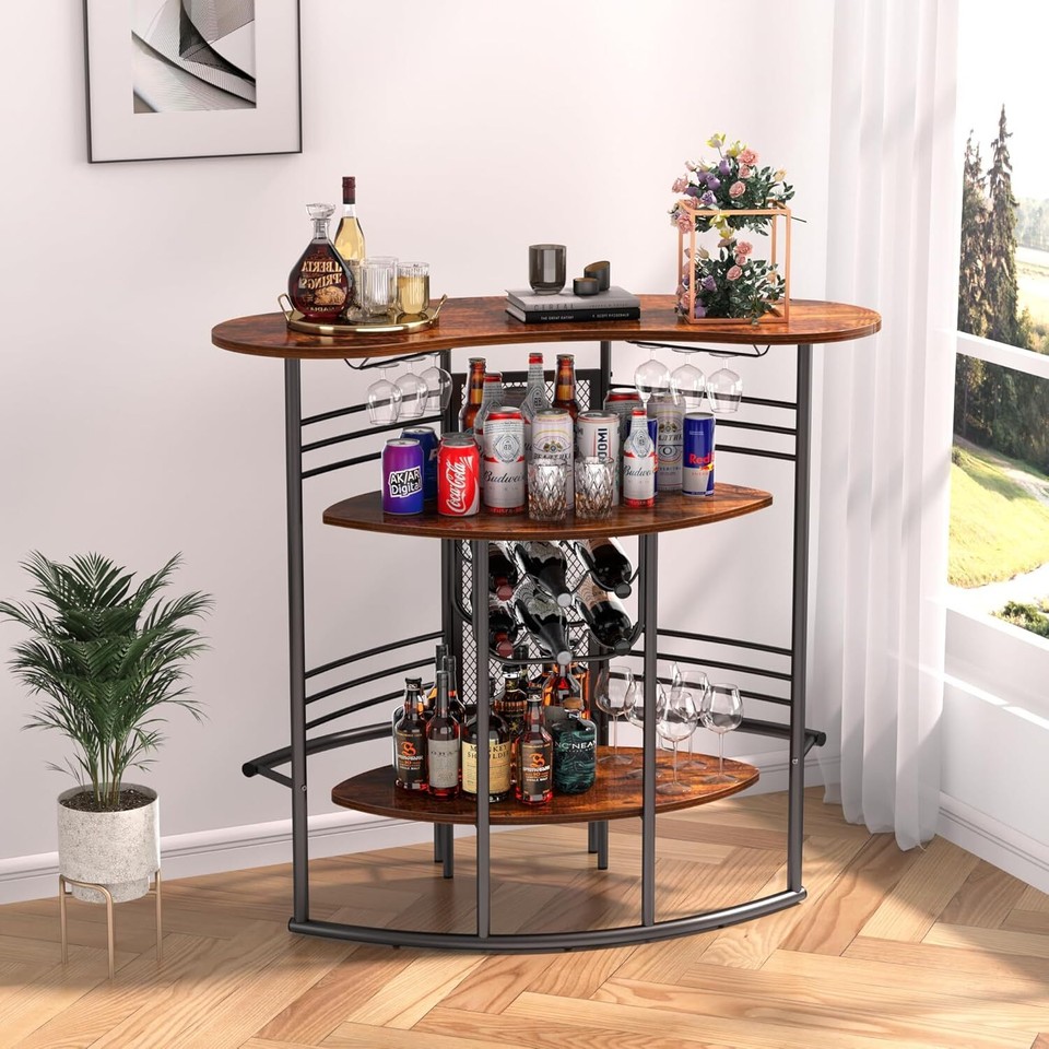 Bar Modern Bar Unit with Storage Shelves, Industrial