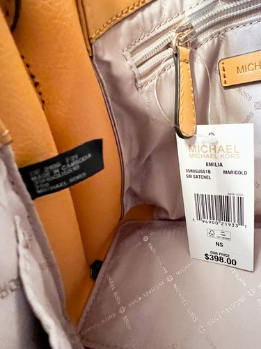BORSA A TRACOLLA MICHAEL KORS EMILIA PICCOLA BORSA IN PELLE PVC MK MARRONE GIALLA - Foto 11 di 12