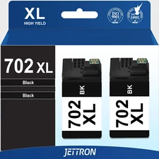 2 PK 702 XL T702XL Black Ink For Epson 702 Workforce WF-3720 WF-3730 WF-3733