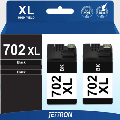 2 PK 702 XL T702XL Black Ink For Epson 702 Workforce WF-3720 WF-3730 WF-3733