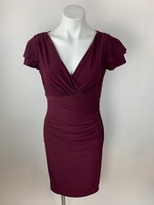 NEW Lauren Ralph Lauren Dark Plum Purple Shirred Sheath Stretch Dress 10