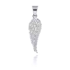 Silver Sparkle Cut Angel Wing Pendant Necklace
