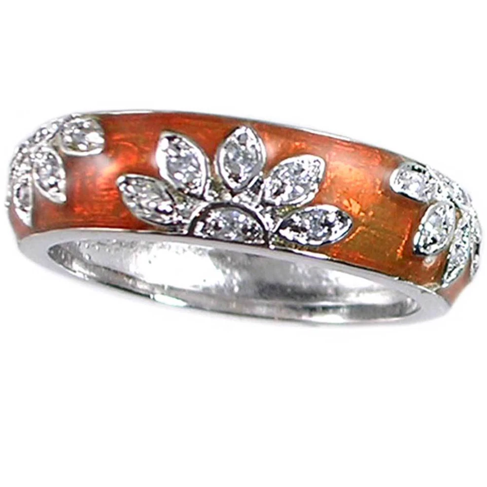 ANILLOS BANDA CIRCONITA FLORAL ESMALTE MELÓN NARANJA_TALLA-6__925 PLATA ESTERLINA-NF Foto 2 de 4