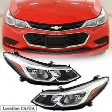 Black Headlights For 2016-2019 Chevy Cruze Halogen Headlamp Left / Right Side