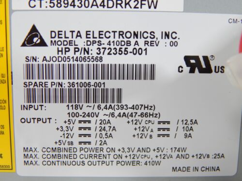 PC Netzteil Delta Electronics DPS-410DB 372355-001 361006-001 364409-002 - Bild 2 von 2