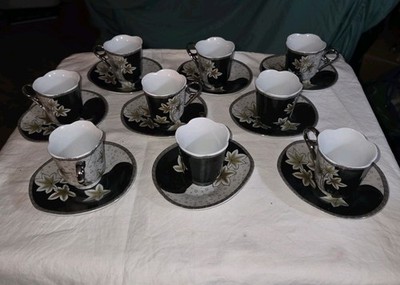 Vintage Porcelain   Japanese Style Set Of Tea Cups With Saucers A Lot Of 18