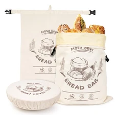 2 Pack Beeswax Bread Bags for Bread Storage with Bowl Cover, Freezer-Safe Hom...