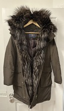 Woolrich Parka Women’s Size S Khaki, Down Filled Full Length Real Fur RRP £ 1495