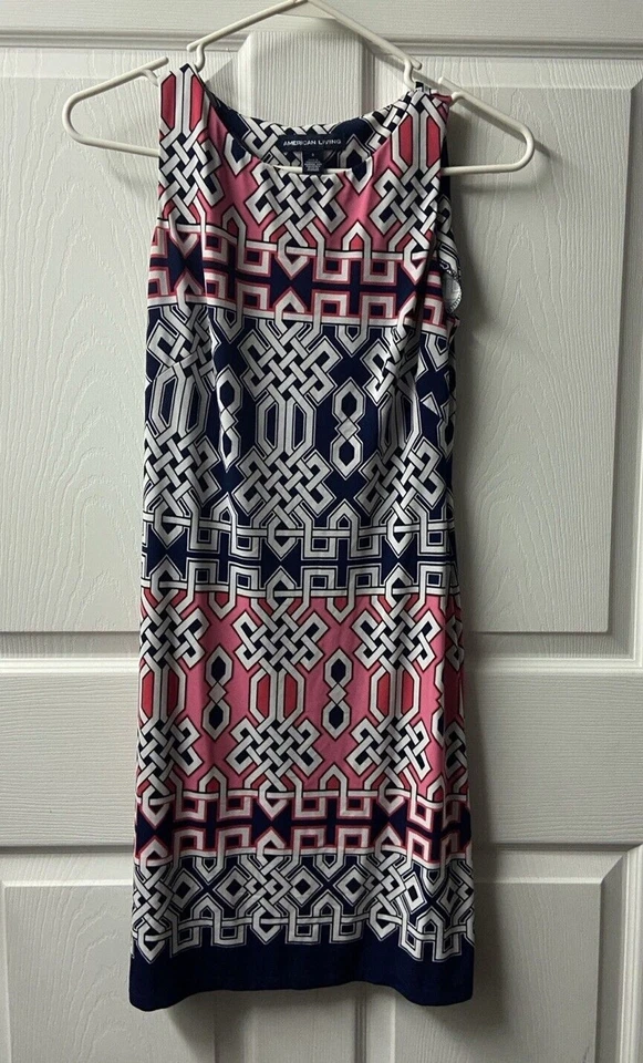 American Living Dress Womens Size 2 Pink Geometric Knit Stretch Pull On - Image 2 of 4