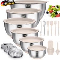 Edelstahl RüHrschüSsel-Set 6-Tlg. Mit Deckel Silikonboden & ReibenaufsäTze