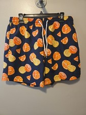 TRUNKS Surf Co. Men's Shorts Swim Trunks Navy Blue Oranges Lemons Size L.