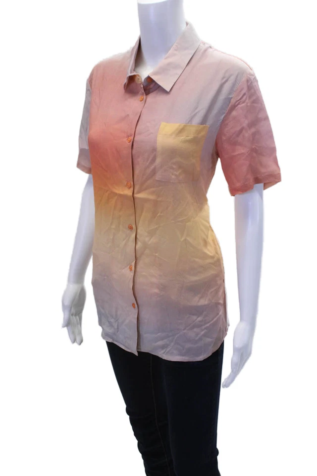 Camisa ombre feminina Veda gola curta manga abotoada tamanho P - Imagem 2 de 4