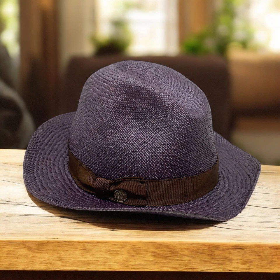 Sombrero Fedora Panamá Paja Stetson De Colección Azul Gris Tejido Rafia Talla XL EE. UU. *LEER* Foto 2 de 4