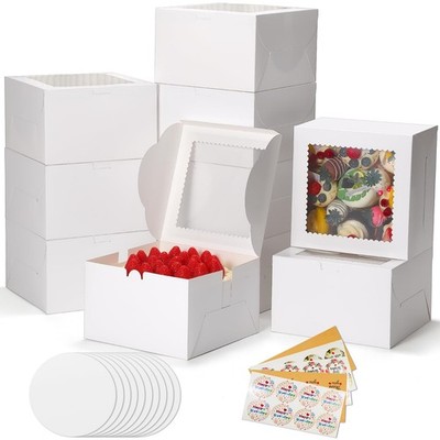 50 PCS 8x8x5 Inch White Bakery Cake Box Window Container Dessert Pastry