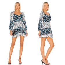 ELLIATT Floral Print Mini Dress Long Sleeve Square Neck Medium Women's