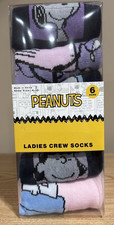 NEW IN BOX 6 Pairs 2025 PEANUTS Women's Crew Socks Women's Shoe Size 4-10