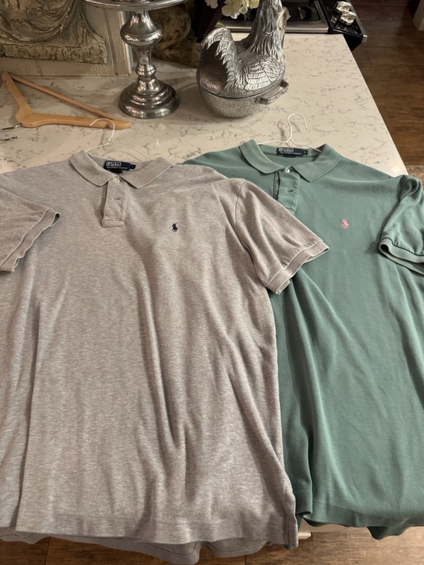 2 Polo Ralph Lauren Mens Green & Grey Short Sleeve Pique Polo