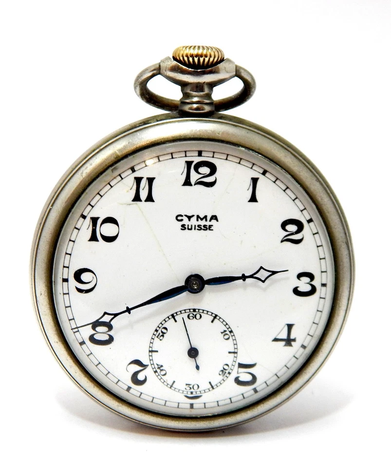 Reloj Bolsillo CYMA Suisse Esfera Cara Porcelana Acero 50mm 1910c Para Restaurar Piezas Foto 2 de 4