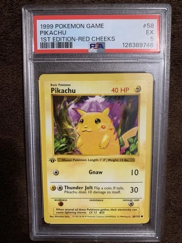 1999 Pokemon Game Pikachu 1st Edition Shadowless Red Cheeks PSA 5