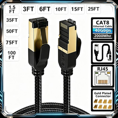#ad #ad Cat 8 Ethernet Cable Braided 40Gbps 2000Mhz CAT8 Network Cord RJ45 LAN Cables $41.79