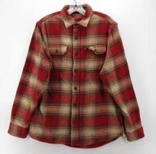 Orvis Shirt Men Small Red Flannel Button Up Plaid Shacket Heavyweight Thick *