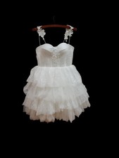 Formal Dress Womens Size M White Sleeveless Midi Wedding Beaded Lace