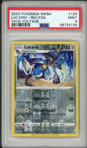 2020 Pokemon SWSH Vivid Voltage Lucario Reverse Foil Holo #120 PSA 9