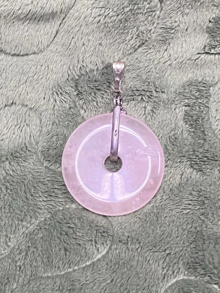 "Colgante donut de piedras preciosas de cuarzo rosa con flores de plata de ley, 925, 1 3/8""" Foto 4 de 4