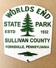 VINTAGE WORLDS END STATE PARK 10x9" PORCELAIN GASOLINE OIL PUMP STATION GAS SIGN