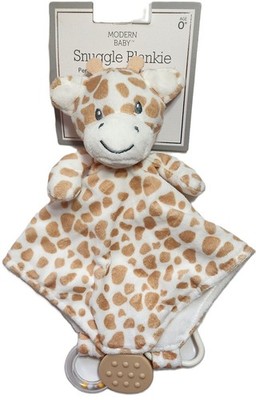 Modern Baby Snuggle Blankie Brown Giraffe with Rattle and Teether