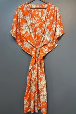 Indian Orange Floral Handmade Cotton Kaftan Maxi Dress Women's Clothing Gown US