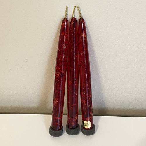 3 Vintage Red Lucite 8” Taper Decorative Candles MCM Gold Flecks Wicks Gregorian