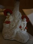 Vintage Pair 1950's 2 Asian Figures W/ Red Hats Sitting on White Tree Trunks — photo 5