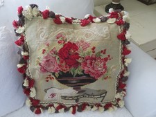Aubusson style FRENCH COUNTRY Needlepoint Pillow PETIT POINT Florals in a Vase