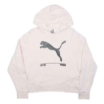 PUMA Hoodie Femme Rose Col Rond En Coton Mélangé Pull Over Taille L - Photo 1/4