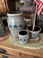 ROWE Pottery Works 3 Piece Set Crocks And Bowl.