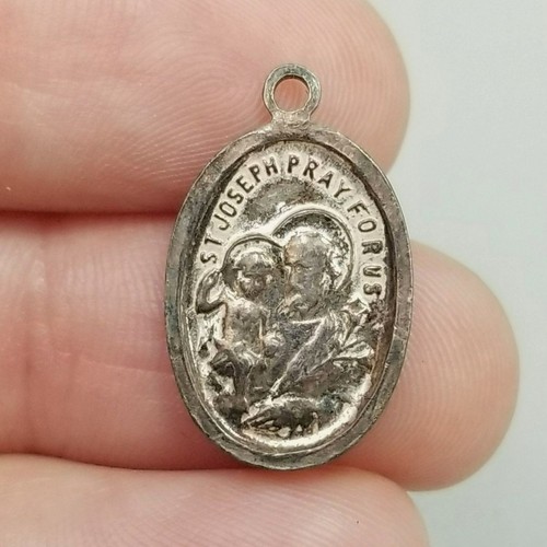 Vintage Pink Enamel Rose Saint Joseph Oval Pendant Charm Medal Silver Tone - Picture 2 of 6