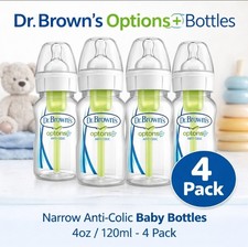 Dr. Brown's Options Narrow Anti-Colic Baby Bottle, 4oz, 4-Pack