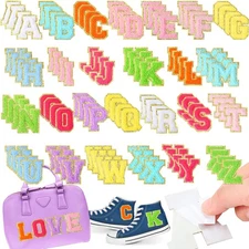 104 PCS Self-Adhesive Chenille Letter Patches Glitter Initial for Clothing