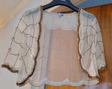 Shrug party jacket  cream embellished  Ladies vintage style 16 UK Evie
