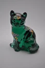 Vintage Fenton Glass Cat Green with Grapes Handpainted Jo Huffman