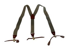 Pelican USA Mens Suspenders Tan/Brown Button Braces Leather Trim Brass Hardware