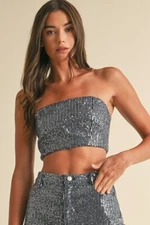 Sequin Striped Denim Bandeau Top – EB Luxe