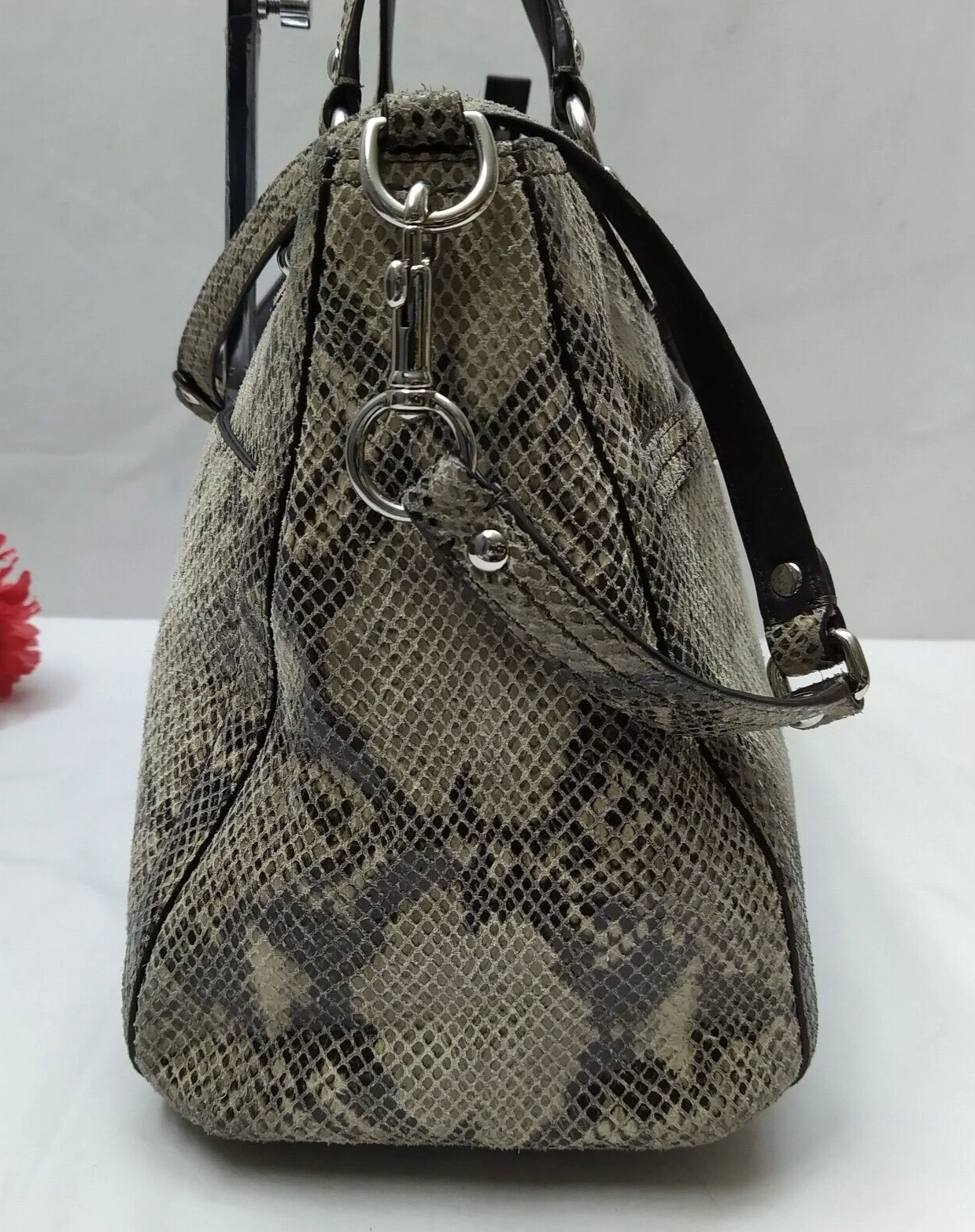 Borsa a tracolla Coach Park in pelle di pitone con chiusura girevole doppio manico