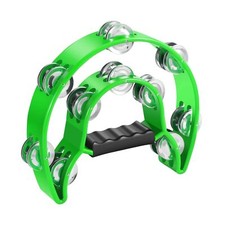 Double Row Jingles Half Moon Musical Tambourine Percussion Drum Green Party KTV