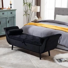Storage Bench for Bedroom End of Bed Velvet Upholstered Rolled Armed Stool Bench